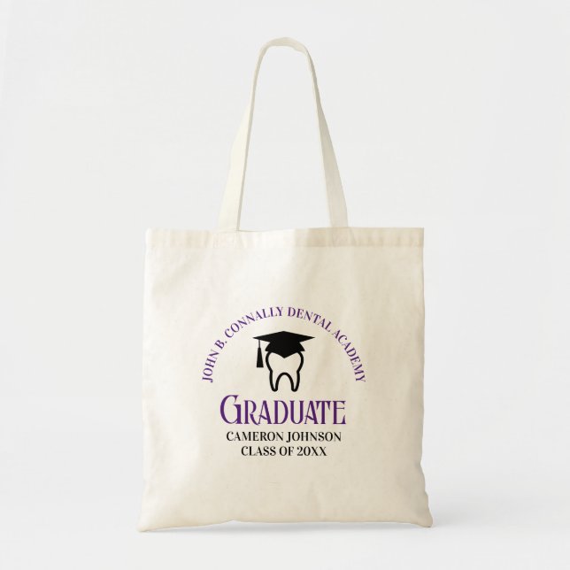 Purple Dental School Custom Graduation Party Tote Bag (Front)