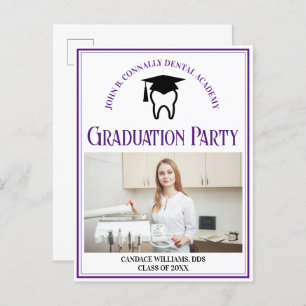Purple Dental School Photo Custom Graduation Party Invitation Postcard