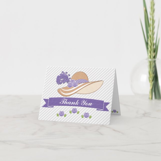 Purple Derby Hat Wedding Shower Thank You Card (Front)