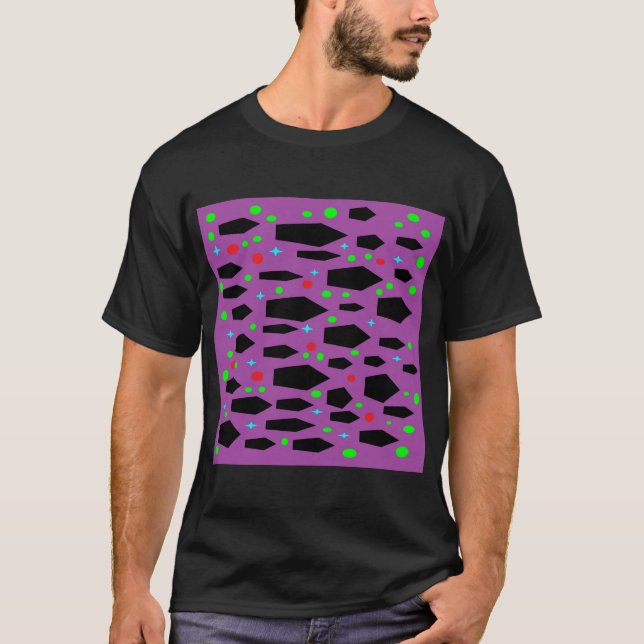 Purple design with black squared patterns T-Shirt (Front)