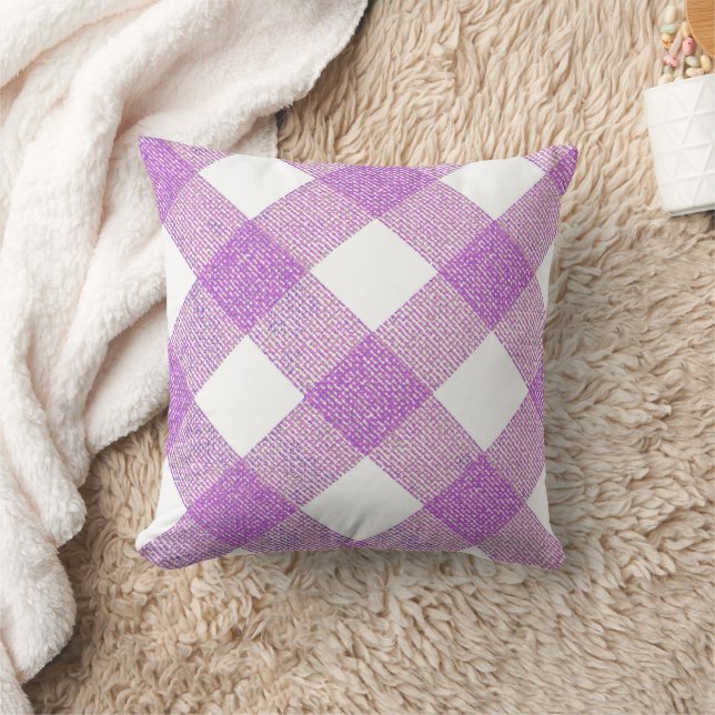 Purple Diagonal Buffalo Chequered Throw Pillow (Blanket)