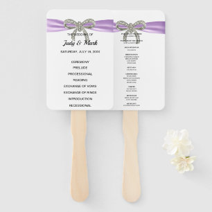 Purple Diamond Bow Wedding Program Hand Fan