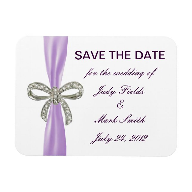 Purple Diamond Bow Wedding Save The Date Magnet (Horizontal)