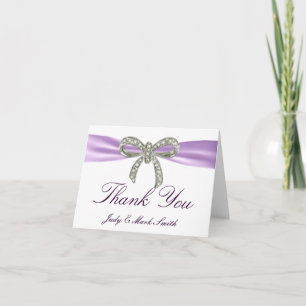 Purple Diamond Bow Wedding Thank You Card