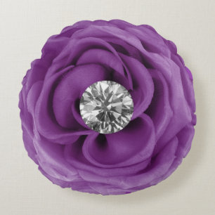 Purple Diamond Flower Round Cushion