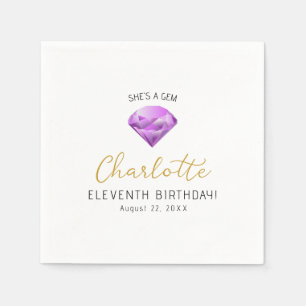 Purple Diamond Gem Birthday Paper Napkins