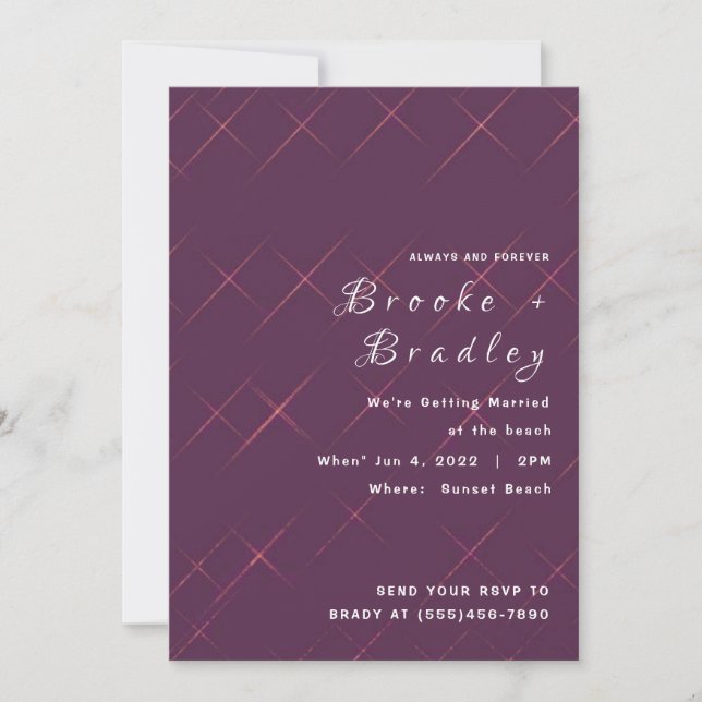 Purple Diamond Glow Wedding Invitation (Front)