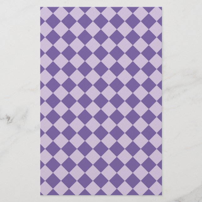 Purple Diamond Harlequin Checker Pattern Stationery (Front)