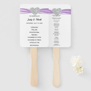 Purple Diamond Heart Wedding Program Hand Fan