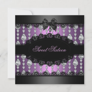 Purple Diamond & Lace Sweet16 Invite