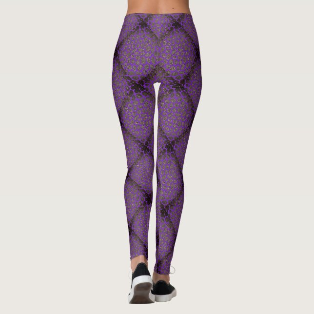 Purple Diamond Modern Mosaic Pattern Leggings (Back)