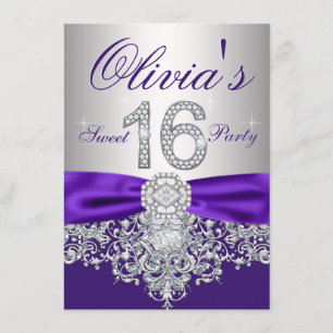 Purple Diamond Purple Sweet 16 Party Invitation