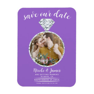 Purple Diamond Ring Bling Photo Save the Date Magnet