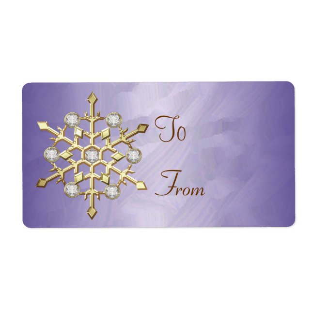 Purple Diamond Snowflake Gold Gift Tag (Front)