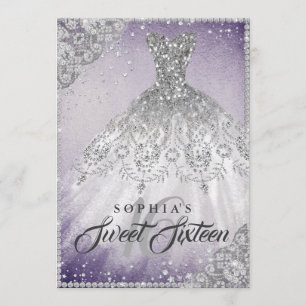 Purple Diamond Sparkle Gown Sweet Sixteen Invitation
