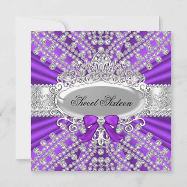 Purple Diamond & Tiara Sweet 16 Invitation (Front)