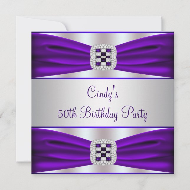 Purple Diamond Womans 50th Birthday Party Invitation (Front)