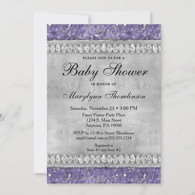 Purple Diamonds Baby Shower Invitation Neutral (Front)
