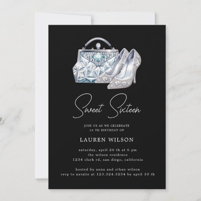 purple diamonds glitter sweet sixteen birthday invitation (Front)