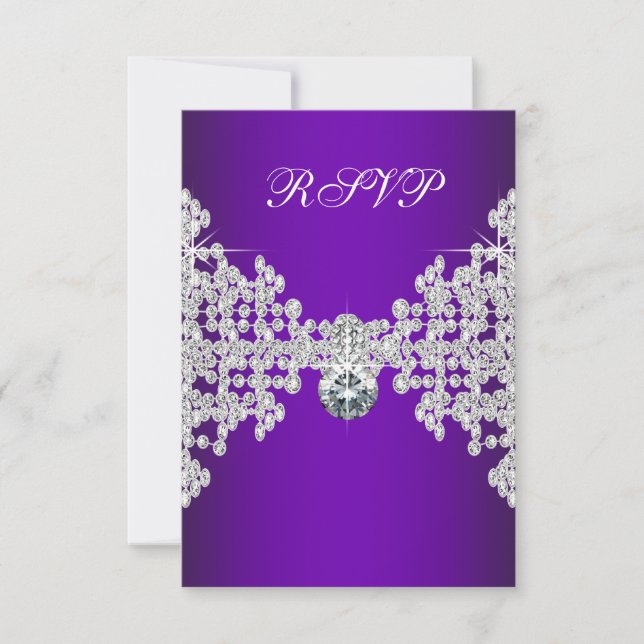 Purple Diamonds Purple Sweet Sixteen Birthday RSVP (Front)