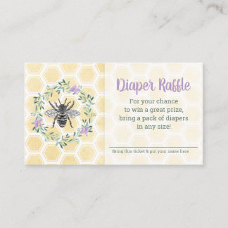 Purple diaper raffle ticket bee honeycomb gingham enclosure card