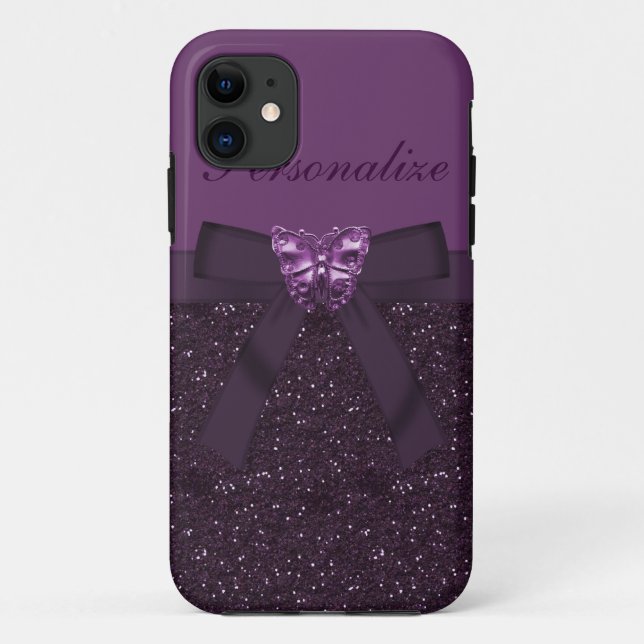 Purple Digital Glitter, Bow & Butterfly Case-Mate iPhone Case (Back)
