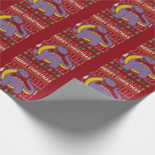 Purple Dino Ugly Christmas Sweater Wildlife Series Wrapping Paper
