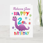 Purple Dinosaur 2nd Birthday Card<br><div class="desc">A special 2nd birthday card! This bright fun second birthday card features a blue dinosaur, some pretty stars and colourful text. A cute design for someone who will be two years old. Add the 2nd birthday child's name to the front of the card to customise it for the special boy...</div>