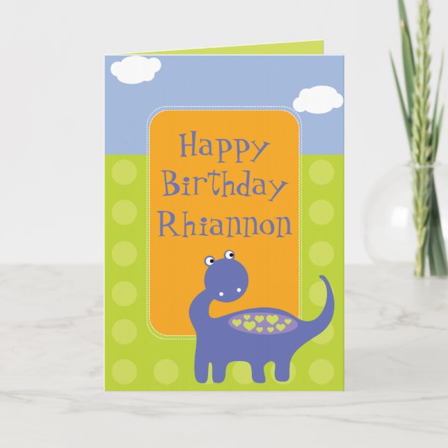 Purple Dinosaur Birthday with Dots Card (Front)