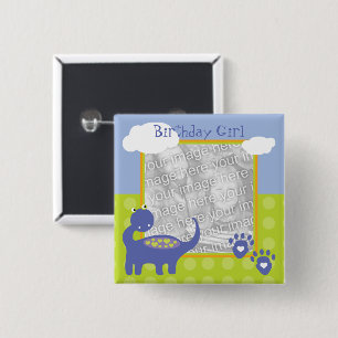 Purple Dinosaur Birthday with Dots Photo 15 Cm Square Badge