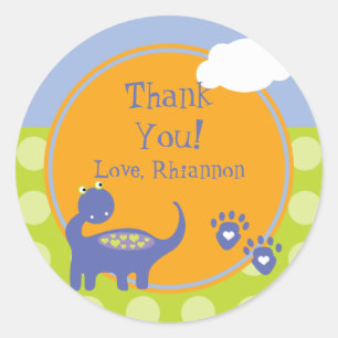Purple Dinosaur Birthday with Dots Thank You Classic Round Sticker