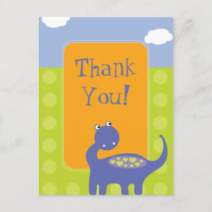 Purple Dinosaur Birthday with Dots Thank You Postcard