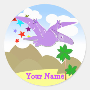 Purple Dinosaur Pteranodon Name Stickers
