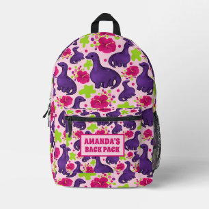 Purple Dinosaurs Pattern Personalized Kids Name Printed Backpack