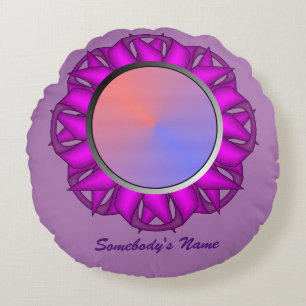 Purple Disc Ribbon by Kenneth Yoncich Round Cushion