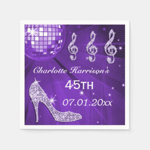 Purple Disco Ball and Sparkle Heels 45th Napkin