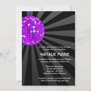 Purple Disco Ball Bat Mitzvah Invitations
