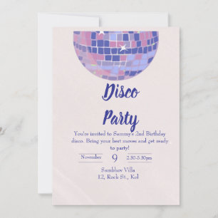 Purple Disco Ball Birthday Invitation Card 