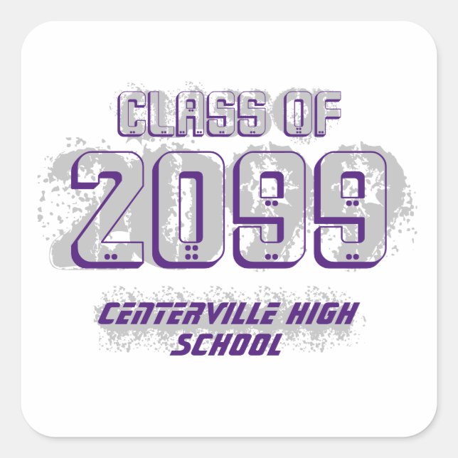 Purple Distressed Modern Class of Square Sticker (Front)