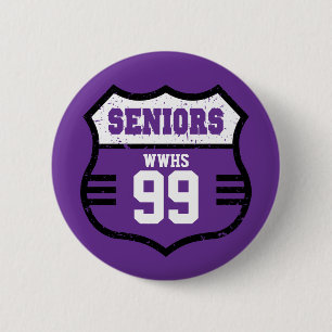 Purple Distressed Seniors Road Sign 6 Cm Round Badge