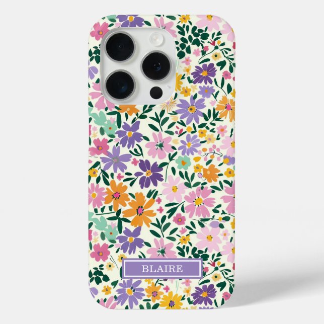 Purple Ditsy Flowers Monogrammed Case-Mate iPhone Case (Back)