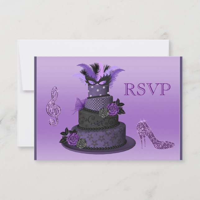 Purple Diva Cake, Sparkle High Heels RSVP Card (Front)