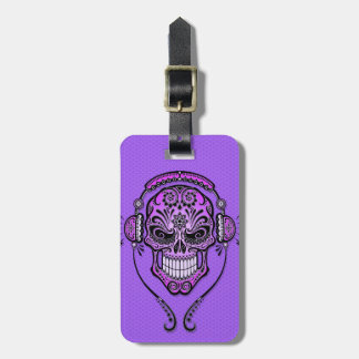 Purple DJ Sugar Skull Luggage Tag