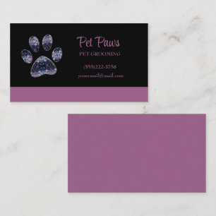 Purple Dog Paw on black Pet Grooming Service  Business Card