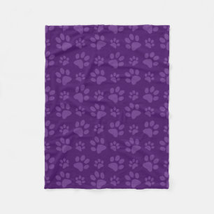 Purple dog paw print pattern fleece blanket