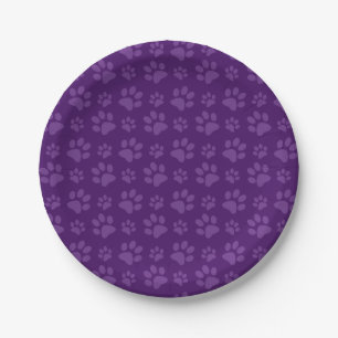 Purple dog paw print pattern paper plate