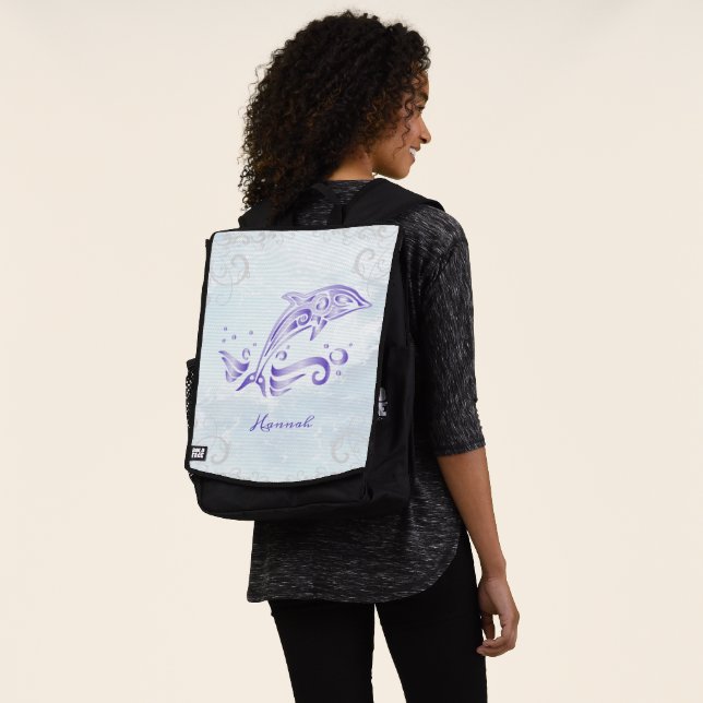 Purple Dolphin Personalised Backpack (Worn)
