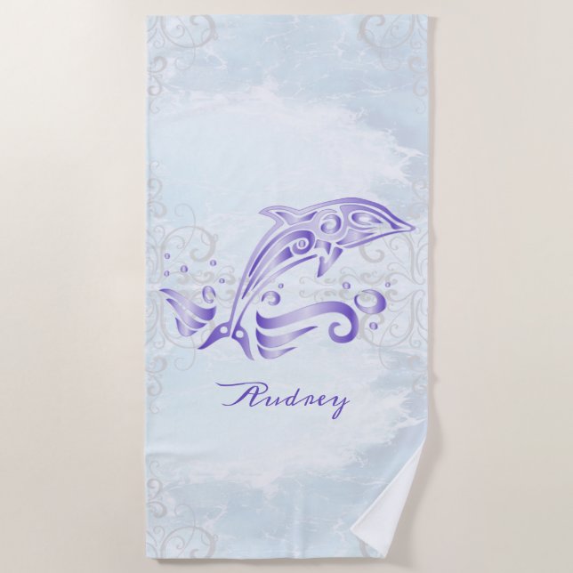 Purple Dolphin Personalised Beach Towel (Front)