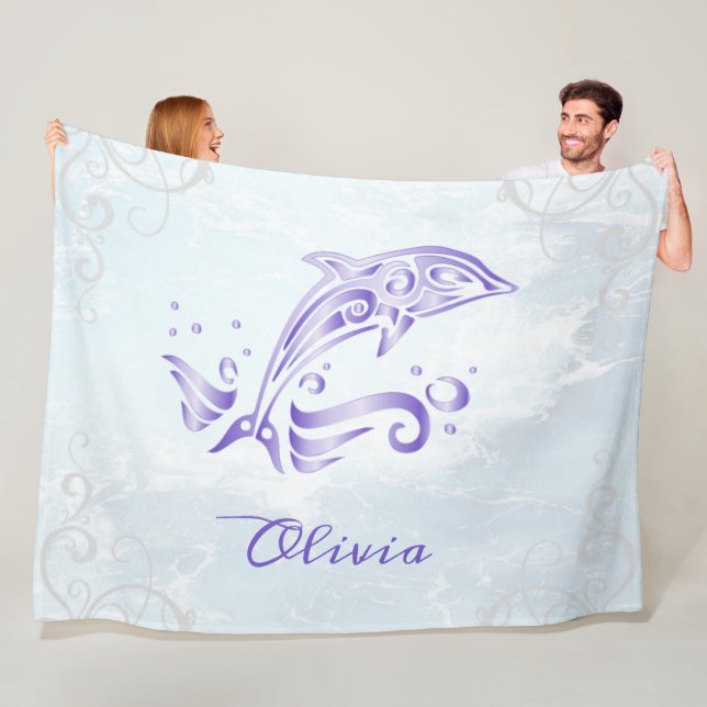Purple Dolphin Personalised Fleece Blanket (In Situ)