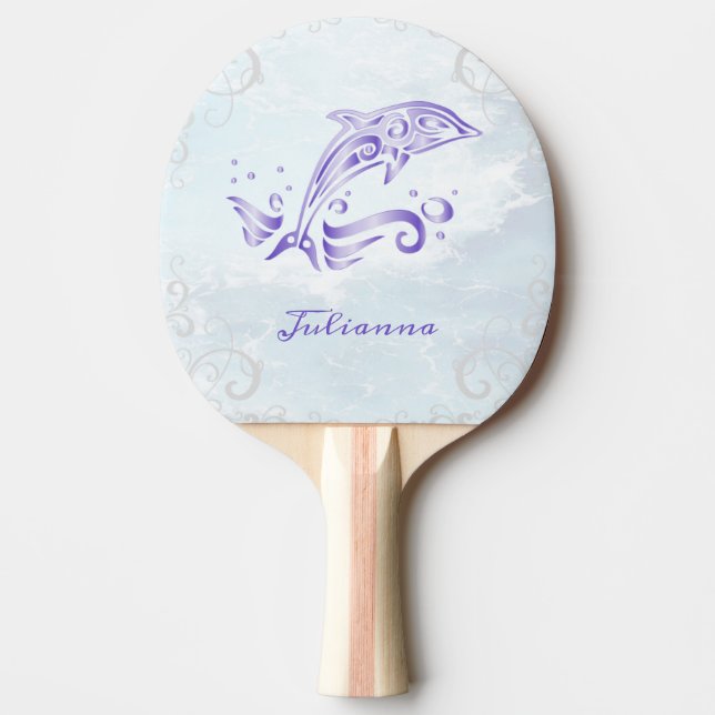 Purple Dolphin Personalised Ping Pong Paddle (Front)